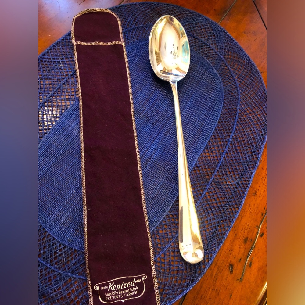 Georgian Dressing and Serving Spoon, Silver plate, marked with tarnish clothbag